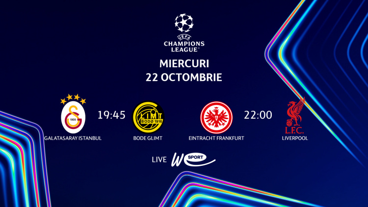 Liga Campionilor revine pe micile ecrane. Galatasaray - Bode Glimt și Eintracht Frankfurt - Liverpool în direct la WE SPORT TV
