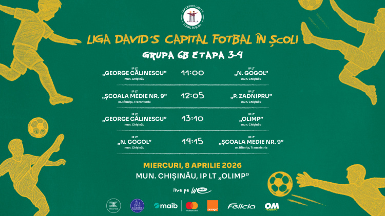 Liga David’s Capital Fotbal în Școli. Programul meciurilor de miercuri, 8 aprilie