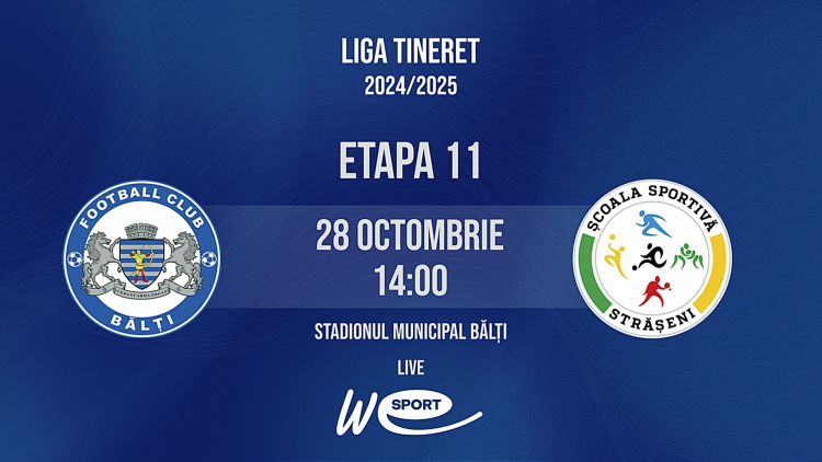 Liga Tineret. CSF Bălți - ȘS Strășeni. LIVE 14:00
