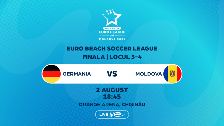 LIVE 18:45. Fotbal pe plajă. Finala mică EBSL. Germania - Moldova
