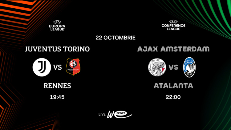 LIVE 19:45 și 22:00. Liga Europa și Liga Conferinței. Juventus - Rennes și Ajax - Atalanta în direct la WE SPORT TV