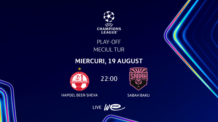 LIVE 22:00. Liga Campionilor. Hapoel Beer Sheva – Sabah în direct la WE SPORT TV