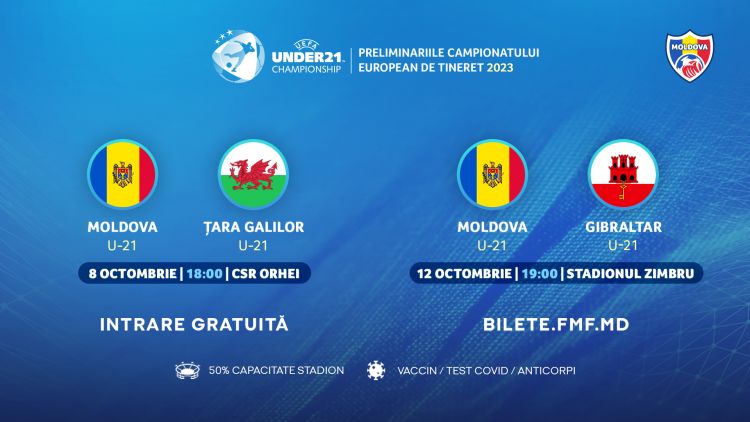 Naționala U21. Reguli de acces pentru spectatori la meciurile selecționatei Moldovei cu Țara Galilor și Gibraltar